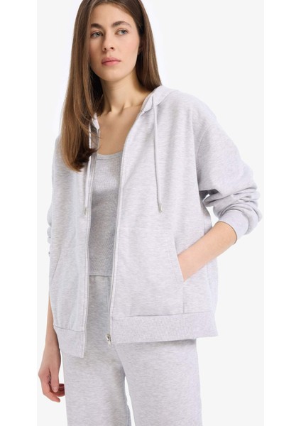 Relax Fit Kapüşonlu Cepli Basic Düz Fermuarlı Sweatshirt C1809AX25SP modelleri