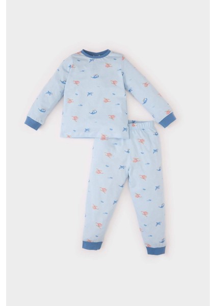 Erkek Bebek Pijama Takımı Penye Desenli Uzun Kollu Üst Beli Lastikli Uzun Alt E0756A525SP