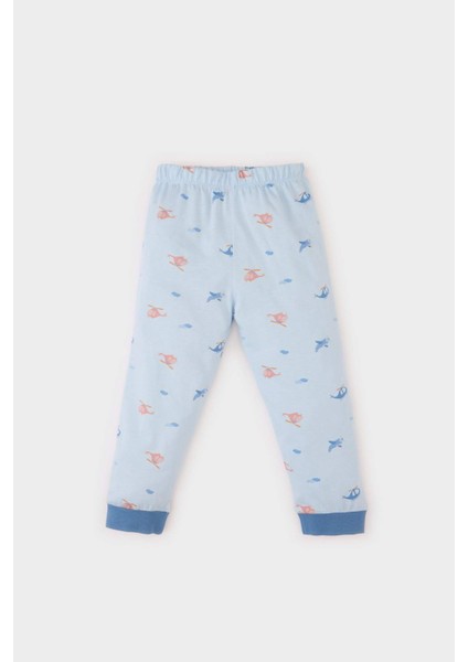 Erkek Bebek Pijama Takımı Penye Desenli Uzun Kollu Üst Beli Lastikli Uzun Alt E0756A525SP