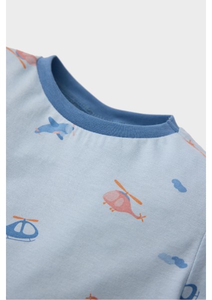 Erkek Bebek Pijama Takımı Penye Desenli Uzun Kollu Üst Beli Lastikli Uzun Alt E0756A525SP