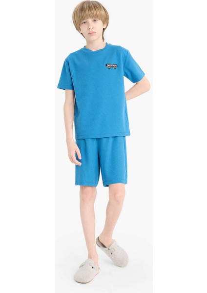 Erkek Çocuk Waffle Pijama Takımı Kısa Kollu Üst Beli Lastikli Şort D9995A825SM fiyatları