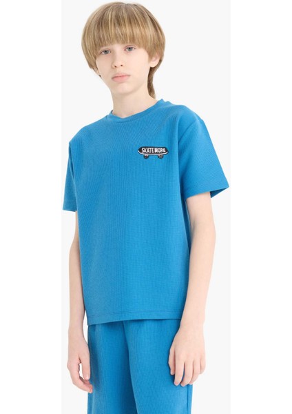 Erkek Çocuk Waffle Pijama Takımı Kısa Kollu Üst Beli Lastikli Şort D9995A825SM modelleri