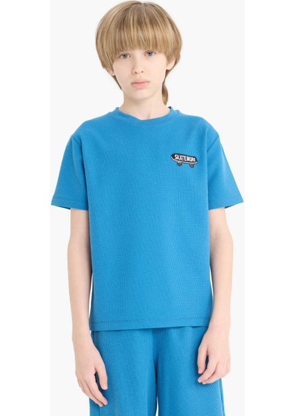 Erkek Çocuk Waffle Pijama Takımı Kısa Kollu Üst Beli Lastikli Şort D9995A825SM fırsatları