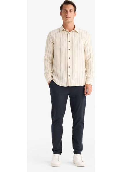 %100 Pamuk Keten Görünümlü Yazlık Jogger Pantolon Dar Paça Beli Bağcıklı Lastikli Cepli Z6475AZ25SP
