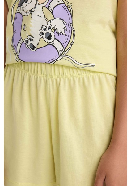 Kız Çocuk Pijama Takımı Baskılı Kısa Kollu Üst Beli Lastikli Şort E0666A825HS