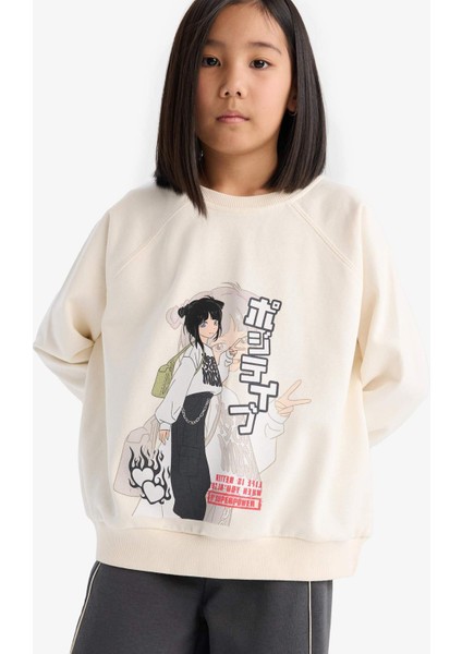 Kız Çocuk Relax Fit Bisiklet Yaka Anime Baskılı Sweatshirt D8817A825SP fırsatları