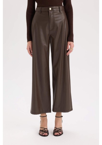 Culotte Yüksek Suni Deri Kışlık Pantolo Bel Crop Fit Crop D5251AX24AU