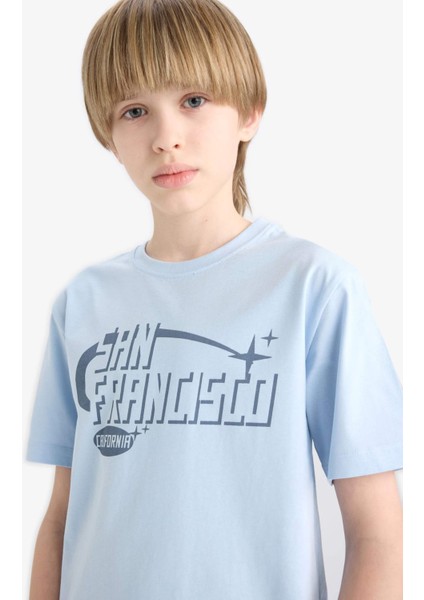 Erkek Çocuk Bisiklet Yaka Baskılı Kısa Kollu Tişört E0076A825SM