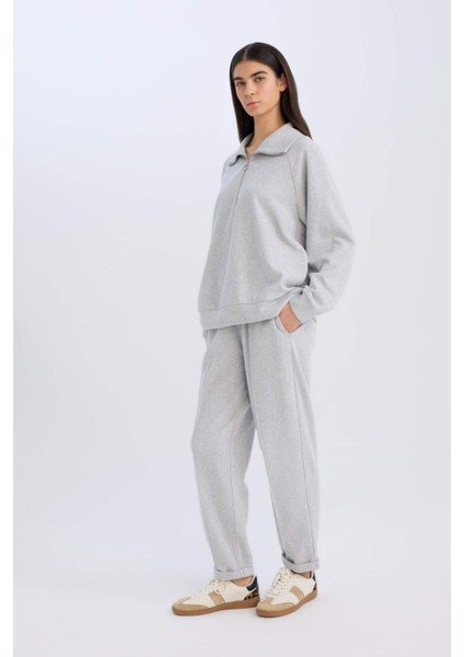 Regular Fit Pantolon Beli Lastikli Basic Düz Bağcıklı Cepli Paça Katlamalı Uzun Boy D9010AX24WN indirimleri