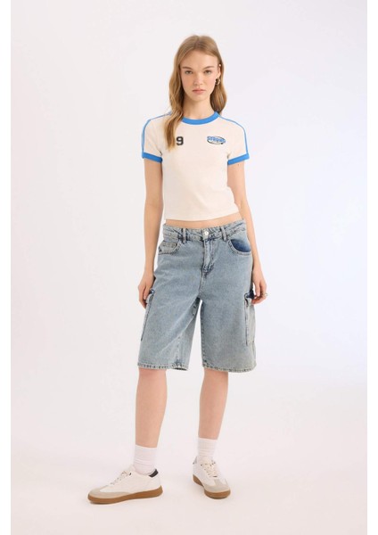 Fitted Baskılı Ribana Kısa Kollu Tişört E0334AX25SM indirimleri