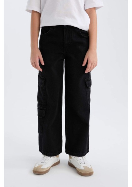 Kız Çocuk Wide Leg Kargo Geniş Paça Jean Pantolon D7373a825sm