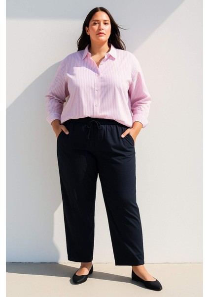 Oversize Geniş Kalıp Çizgili Oxford Uzun Kollu Gömlek D4512AX25SP