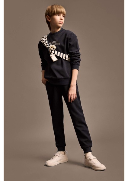 Erkek Çocuk 2'li Takım Bisiklet Yaka Baskılı Sweatshirt Beli Lastikli Eşofman Altı D9819A825SP