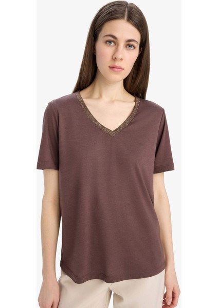Regular Fit V Yaka Basic Düz Kısa Kollu Tişört K5057AZ25SP