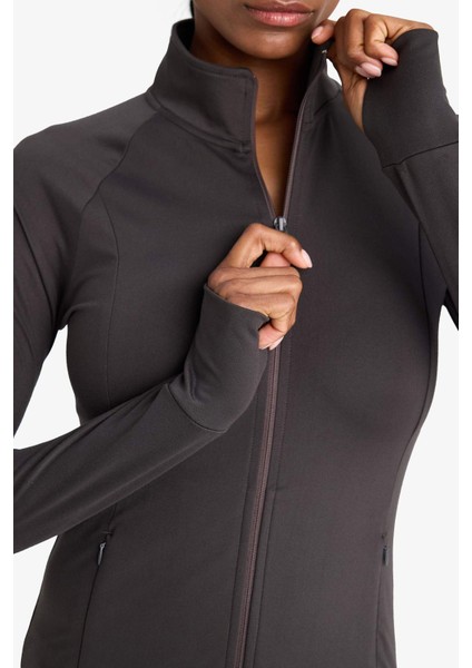 DefactoFit Fitted Dik Yaka Çift Cepli Fermuarlı Spor Hırka B3985AX25SP
