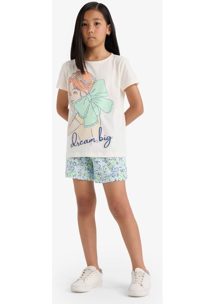 Kız Çocuk Pijama Takımı Baskılı Kısa Kollu Üst Beli Lastikli Şort E0663A825HS fiyatları