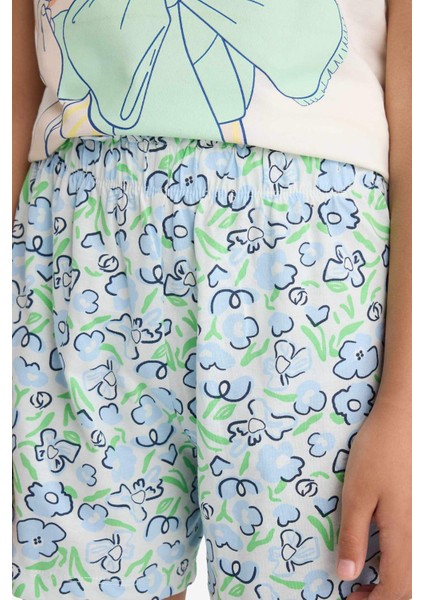 Kız Çocuk Pijama Takımı Baskılı Kısa Kollu Üst Beli Lastikli Şort E0663A825HS indirimleri