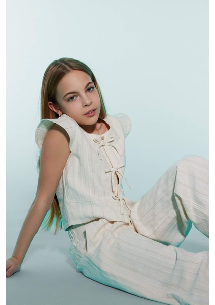 Kız Çocuk Önden Bağlamalı Kısa Kollu Bluz D9141A825SM