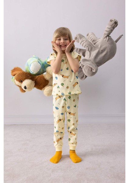 Erkek Bebek Pijama Takımı Desenli Kısa Kollu Penye Üst Beli Lastikli Uzun Alt E1174A525SM