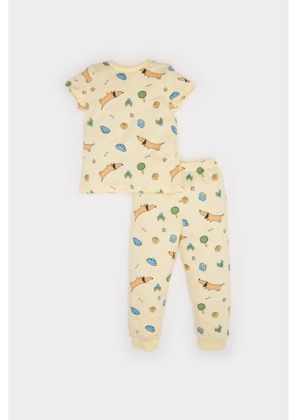 Erkek Bebek Pijama Takımı Desenli Kısa Kollu Penye Üst Beli Lastikli Uzun Alt E1174A525SM