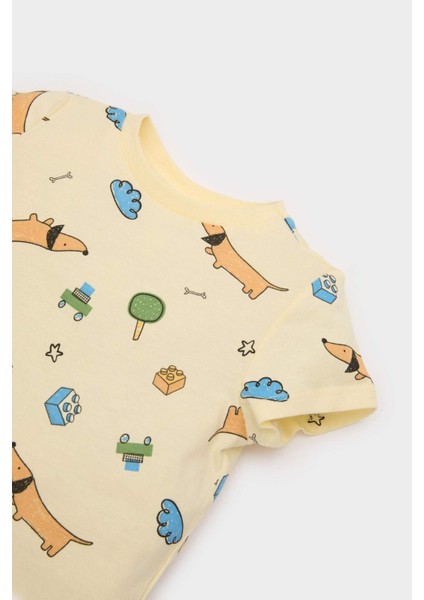 Erkek Bebek Pijama Takımı Desenli Kısa Kollu Penye Üst Beli Lastikli Uzun Alt E1174A525SM