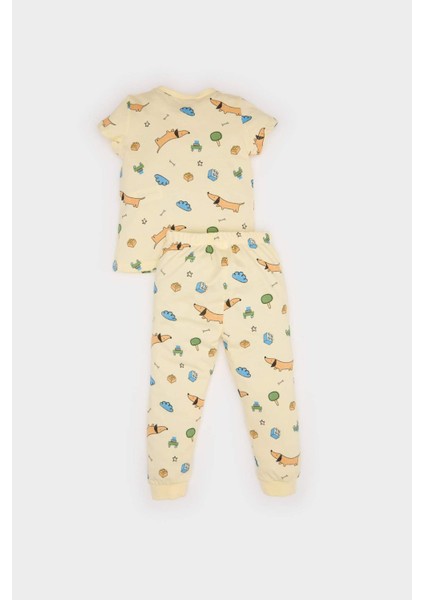 Erkek Bebek Pijama Takımı Desenli Kısa Kollu Penye Üst Beli Lastikli Uzun Alt E1174A525SM
