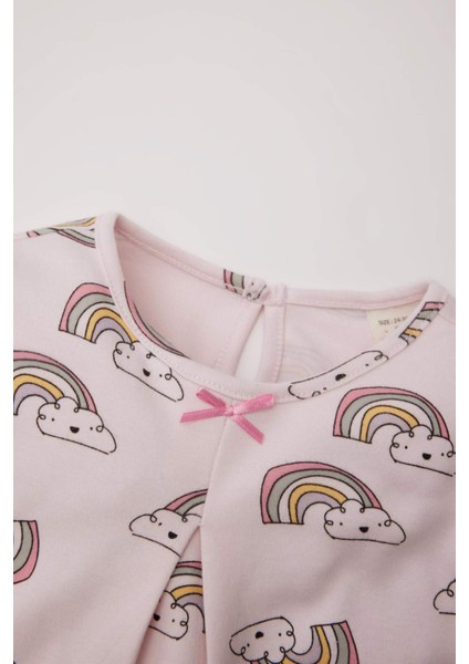 Kız Bebek Pijama Takımı Gökkuşağı Baskılı Uzun Kollu Üst Beli Lastikli Uzun Alt D9075A525SP indirimleri