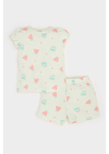 Kız Bebek Pijama Takımı Çiçekli Kısa Kollu Penye Üst Beli Lastikli Şort E4614A525SM fiyatları