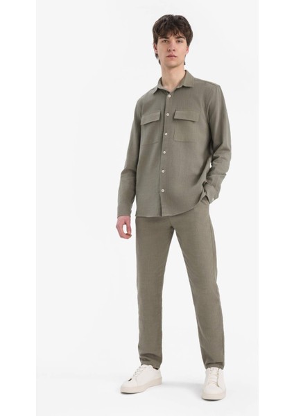 %100 Pamuk Regular Fit Polo Yaka Uzun Kollu Keten Görünümlü Gömlek D6149AX25SP indirimleri