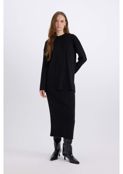 Regular Fit Basic Düz Maxi Triko Etek E0936AX24WN