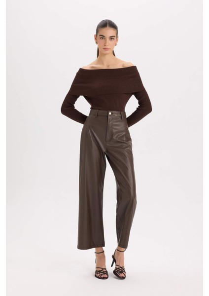 Culotte Yüksek Suni Deri Kışlık Pantolo Bel Crop Fit Crop D5251AX24AU indirimleri