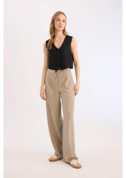 Standart Boy Kumaş Palazzo Pantolon Wide Leg Geniş Bol Paça Basic Düz Yüksek Bel C6402AX25SP