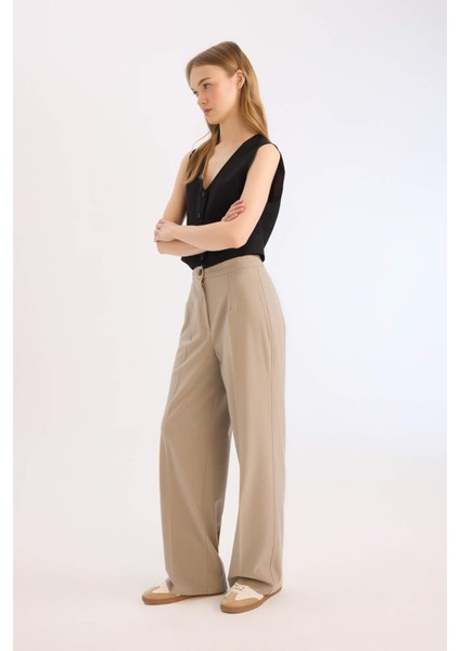 Standart Boy Kumaş Palazzo Pantolon Wide Leg Geniş Bol Paça Basic Düz Yüksek Bel C6402AX25SP