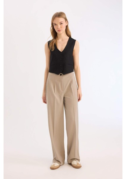 Standart Boy Kumaş Palazzo Pantolon Wide Leg Geniş Bol Paça Basic Düz Yüksek Bel C6402AX25SP