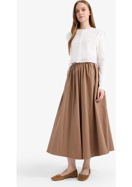 A Kesim Esnek Belli Poplin Maxi Tesettür Etek E7453AX25SM