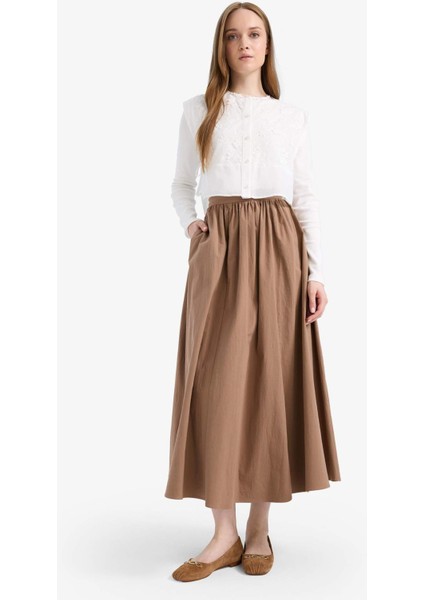 A Kesim Esnek Belli Poplin Maxi Tesettür Etek E7453AX25SM