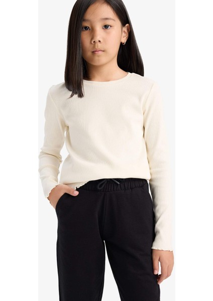Kız Çocuk Okula Dönüş Slim Fit Dar Kesim Bisiklet Yaka Ribana Uzun Kollu Basic Düz Tişört B7452A825SP modelleri