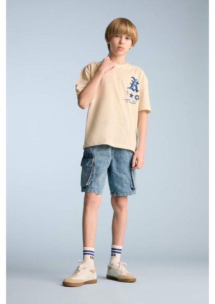 Erkek Çocuk Oversize Geniş Kalıp Bisiklet Yaka Baskılı Kısa Kollu Tişört B6165A825SM fiyatları