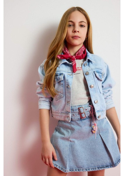 Kız Çocuk Düğmeli Cepli Denim Ceket D9698A825SP