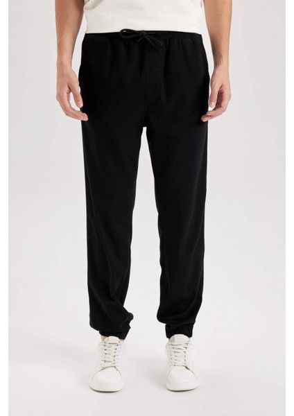 %100 Pamuk Jogger Gabardin Pantolon Beli Regular Fit Bağcıklı Lastikli Paça D5927AX24AU
