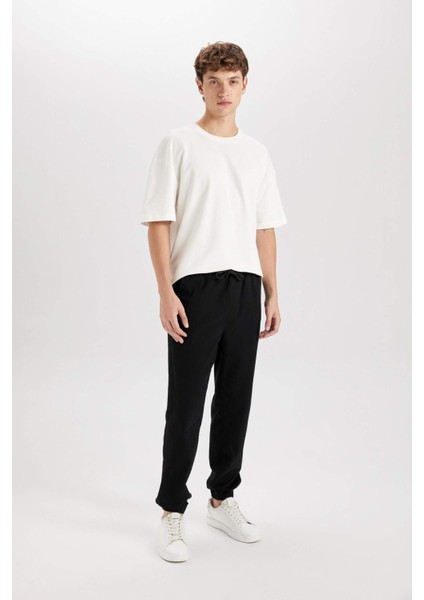 %100 Pamuk Jogger Gabardin Pantolon Beli Regular Fit Bağcıklı Lastikli Paça D5927AX24AU