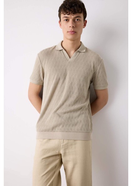 Regular Fit Polo Yaka Kısa Kollu Örgü Görünümlü Tişört B6536AX25SP