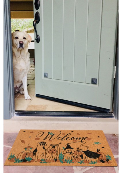 Welcome Kapı Önü Paspası, Köpek Desenli, Komik Köpek Deseni, Balkabağı Deseni, Uzun Ömürlü Paspas, Dayanıklı Paspas,çeyiz Eşyaları, Ev Dekoru, Dış Kapı Paspaso