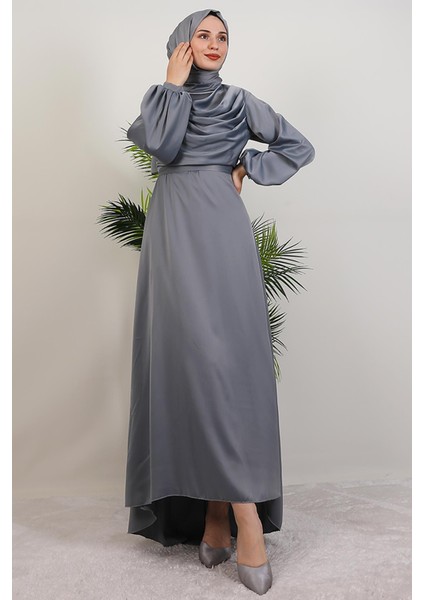 Kuyruklu Degaje Elbise Gri modelleri