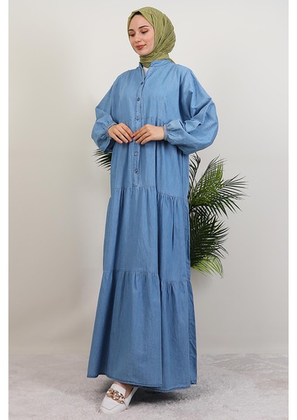 Düğmeli Kot Elbise Mavi fiyatları