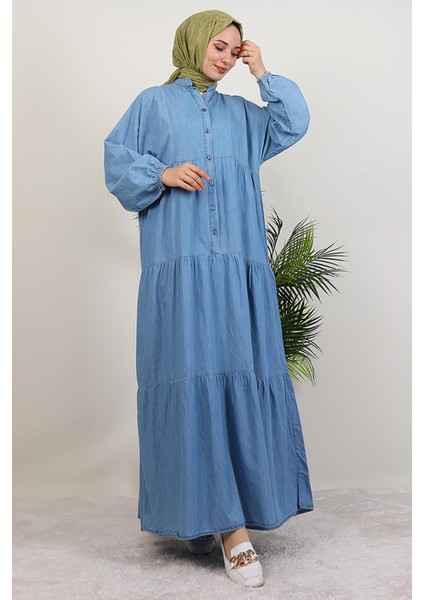 Düğmeli Kot Elbise Mavi fırsatları