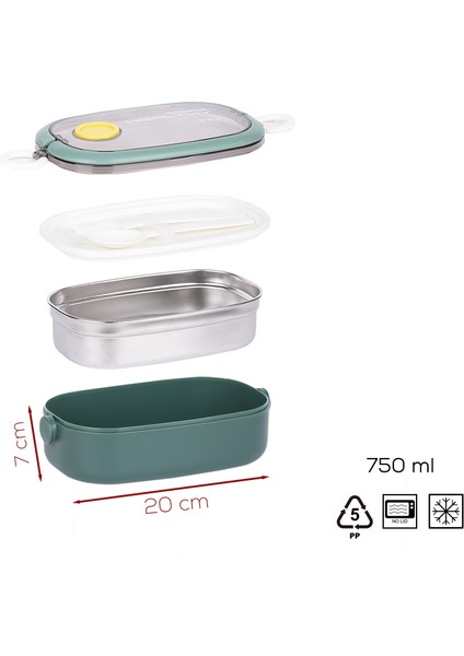 Posima 3114-2 Stainless Steel Vakumlu Lunch Box Tek Katlı Paslanmaz Çelik Kilitlenir Kendinden Kaşıklı Sefer Tası Yemek Termosu – 750ML Yeşil indirimleri