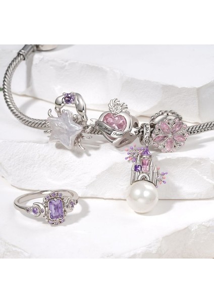 Narin Pembe Değerli Taşlı Çiçek Charm, 925 Ayar Gümüş fiyatları