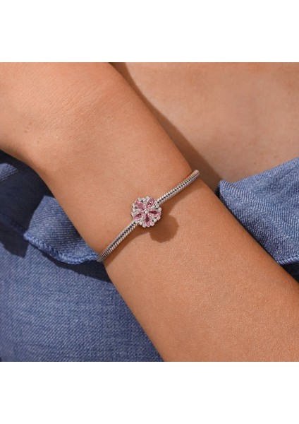 Narin Pembe Değerli Taşlı Çiçek Charm, 925 Ayar Gümüş fırsatları