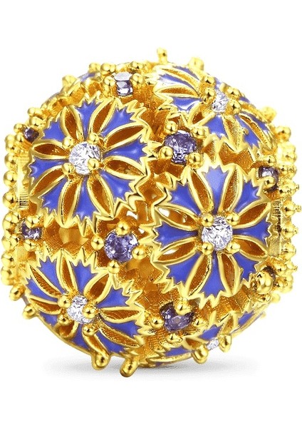 Mavi Papatya Charm, 18K Altın Kaplama 925 Ayar Gümüş